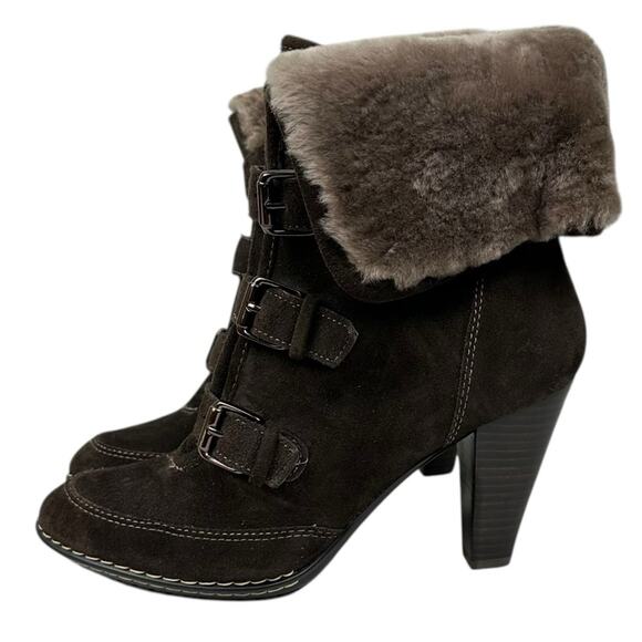 Sofft Skagen Leather Shearling Heeled Boots Brown Size 8.5 - Picture 1 of 8